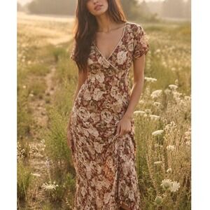 Johnny Was Collection RARE Floral Maxi‎ Dress V-Neck Short Sleeve Vintage Small